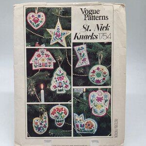 Vintage Embroidery Pattern Ornaments Christmas Vogue #1754 St Nick Knacks
